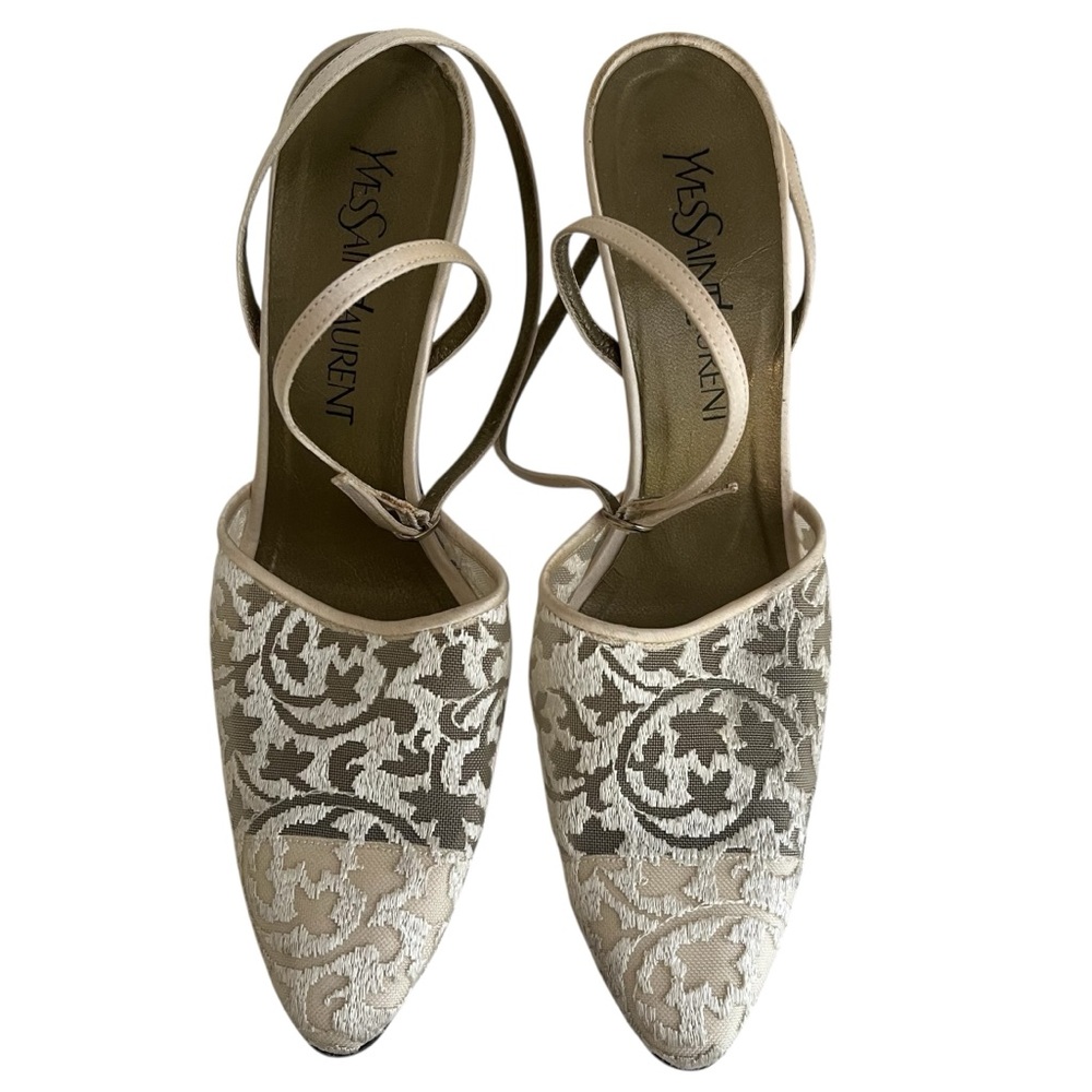 Yves Saint Laurent Beige Lace Ankle Strap Heels 7 - Picture 2 of 8